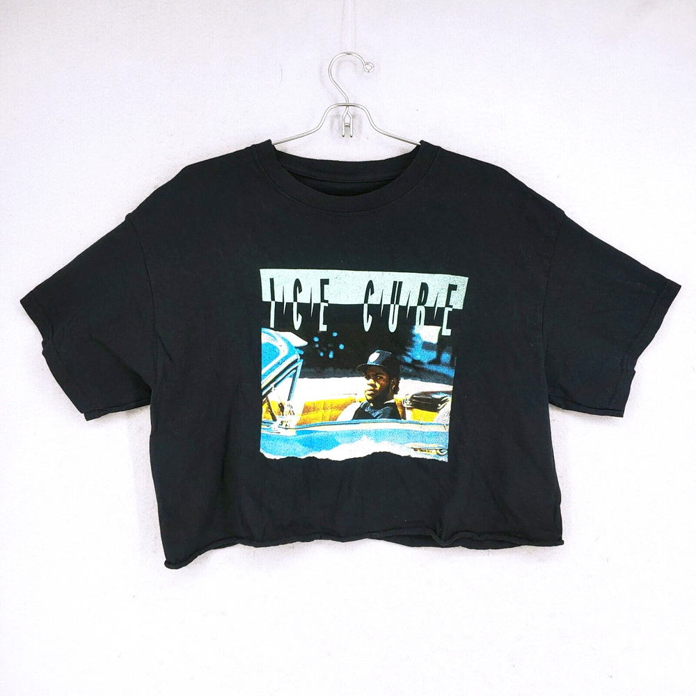 Ice Cube Black Crop Top Graphic Tee Short Sleeve Cotton T Shirt Women's Lg